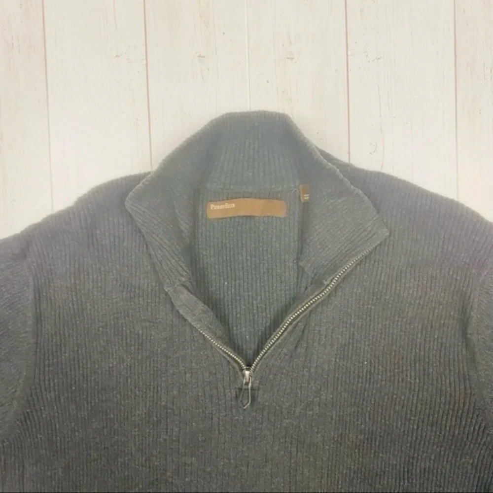 Perry Ellis Men’s Casual Cotton 1/4 Zip Charcoal Sweater, Size XLarge